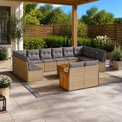 Garden Sofa Set: 13 Pieces of Beige Modular Furniture