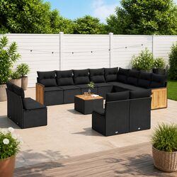Garden Sofa Set 13 Piece Outdoor Furniture Black Poly Rattan Modular Patio