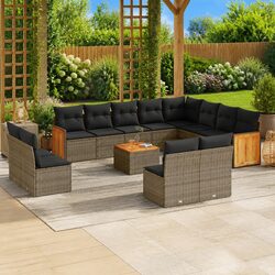 Outdoor Garden Sofa Set 13 Pieces with Cushions Grey Poly Rattan Patio Furniture