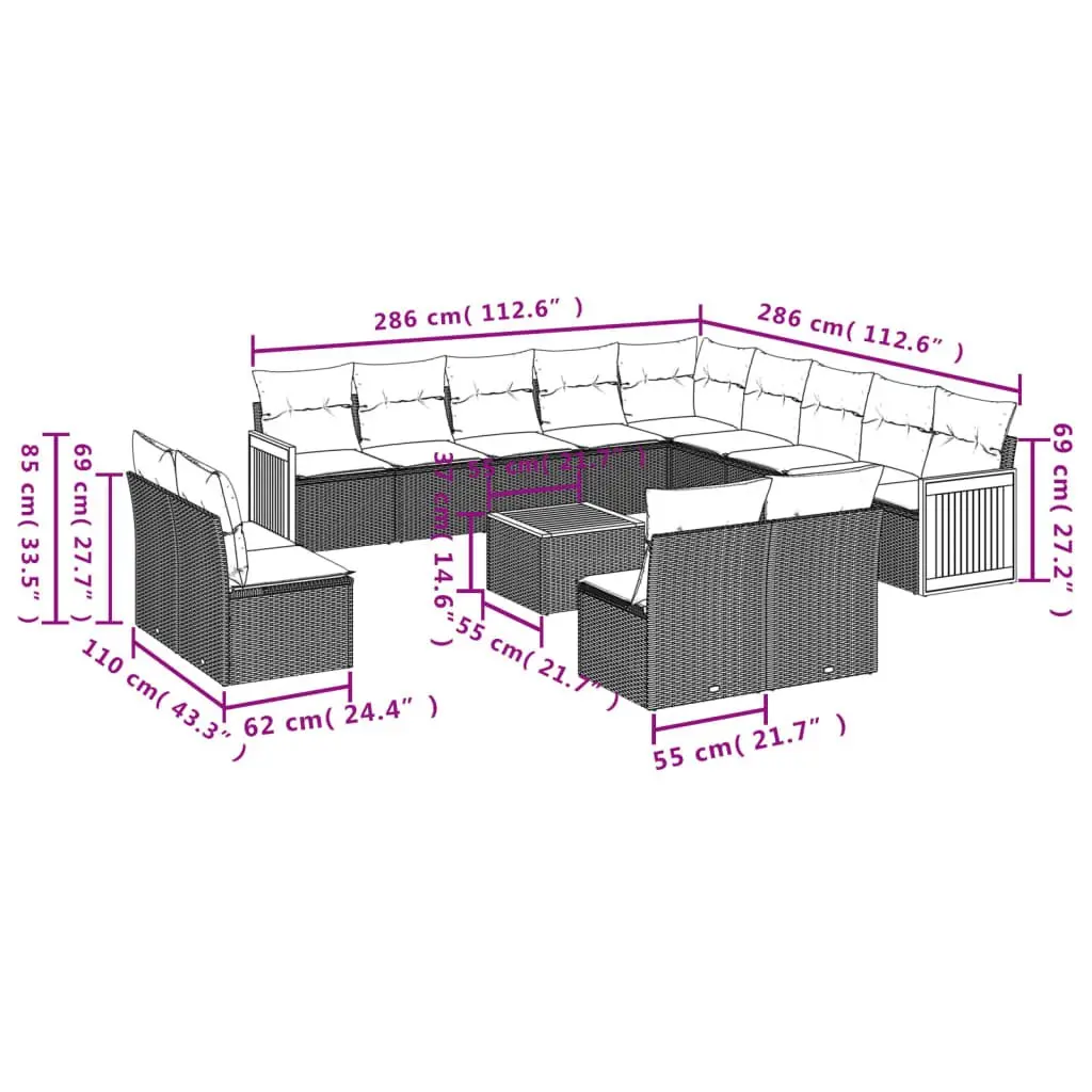 Garden Sofa Set Outdoor Patio Furniture 14 Piece Beige Poly Rattan with Cushions