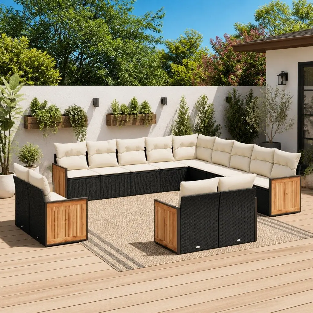 Garden Sofa Set Outdoor Furniture 13 Piece Black Poly Rattan Modular Patio