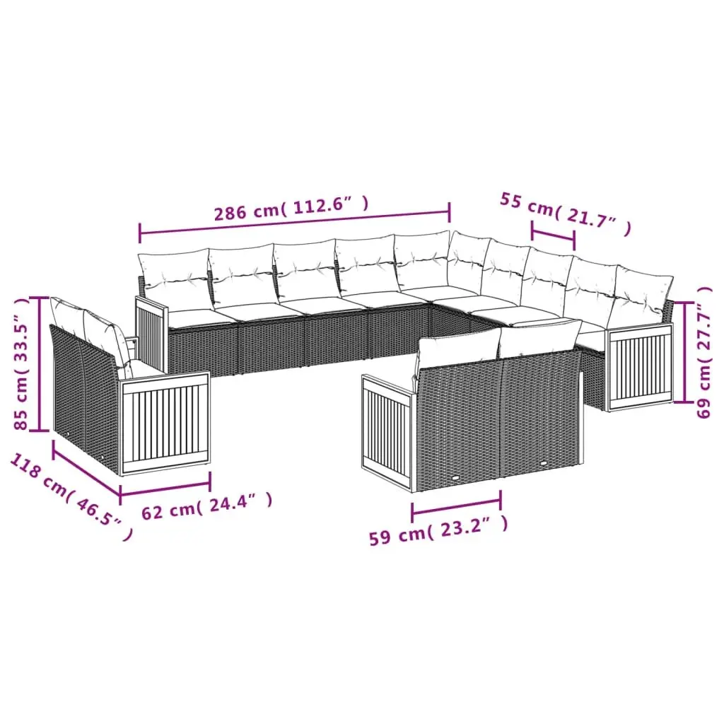 Garden Sofa Set Outdoor Furniture 13 Piece Black Poly Rattan Modular Patio