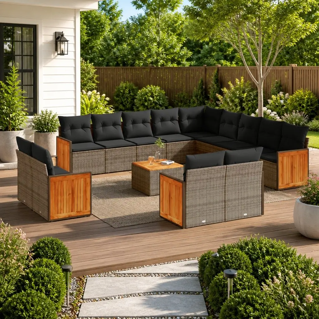 Garden Sofa Set 14 Piece Outdoor Furniture Grey Poly Rattan Patio Seating