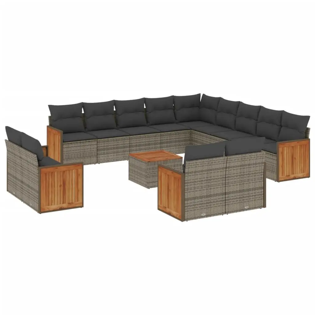 Garden Sofa Set 14 Piece Outdoor Furniture Grey Poly Rattan Patio Seating