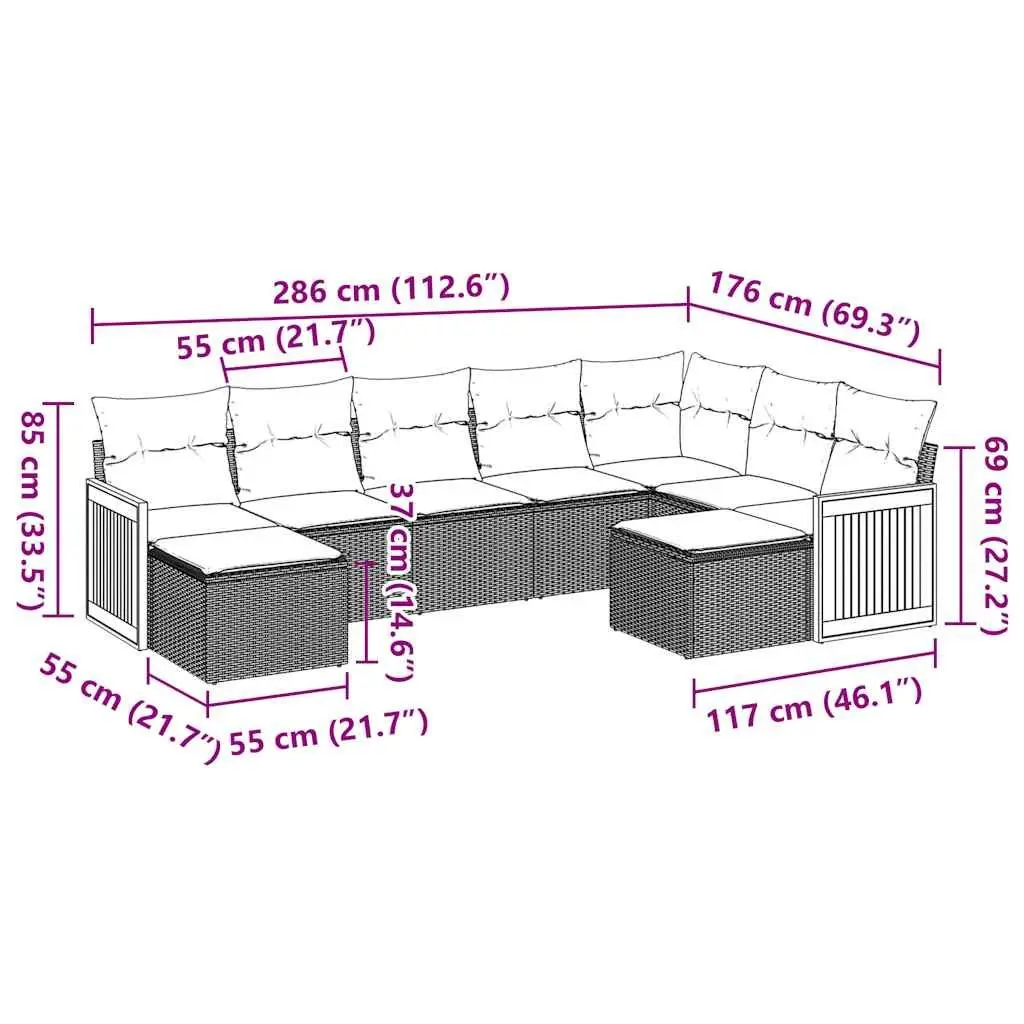 Garden Sofa Set 9 Piece Outdoor Furniture Modular Sectional with Cushions Black