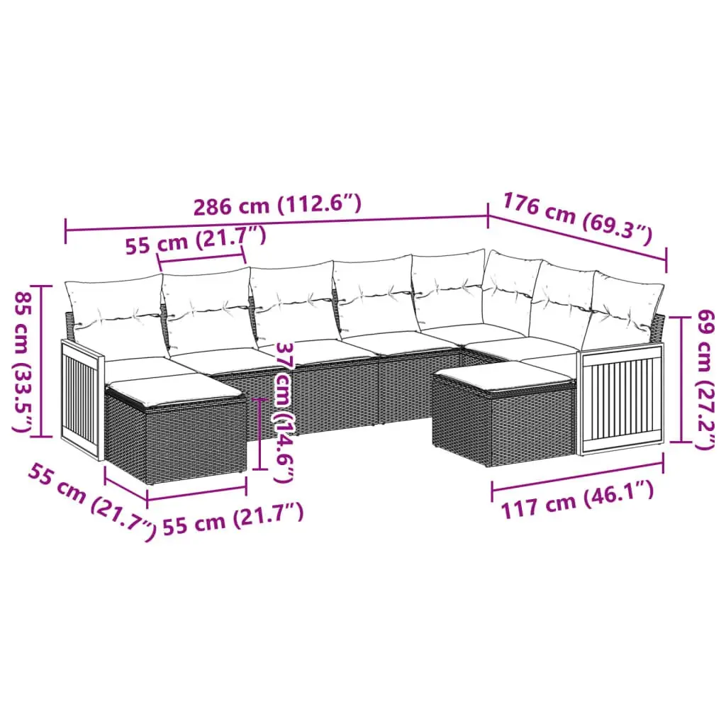 Garden Sofa Set Outdoor Furniture Patio Seating 9 Piece Grey with Cushions