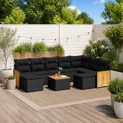 10-Piece Black Modular Outdoor Sofa Set with Padded Cushions