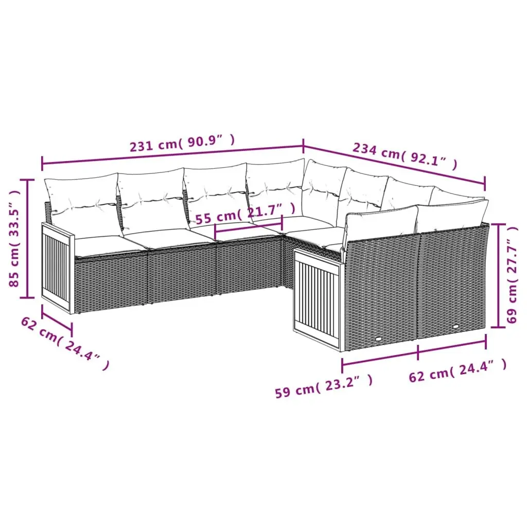 Garden Sofa Set 8 Piece Outdoor Furniture Beige Modular Patio