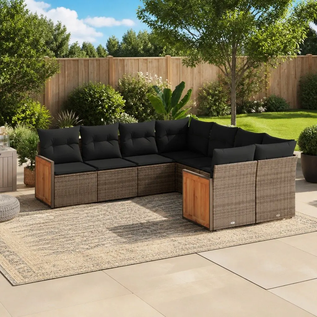 Garden Sofa Set 8 Piece Outdoor Furniture Patio Grey Poly Rattan Modular