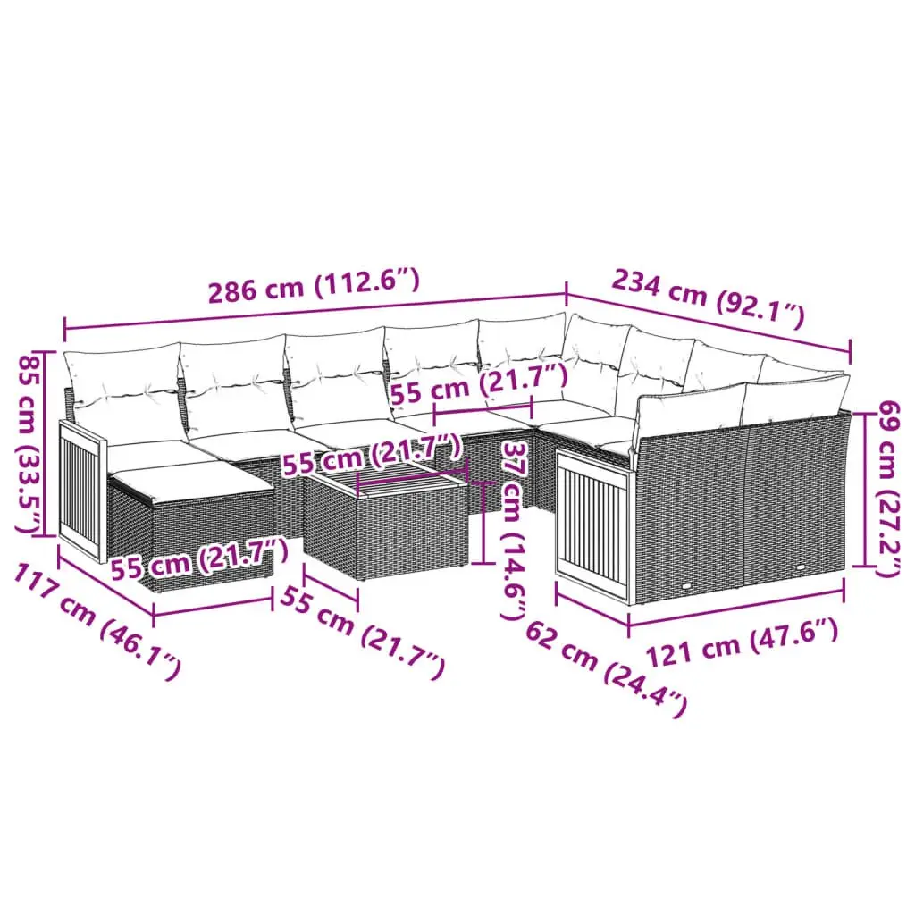 11-Piece Grey Outdoor Sofa Set