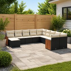 11 Piece Black Outdoor Sofa Set with Modular Design