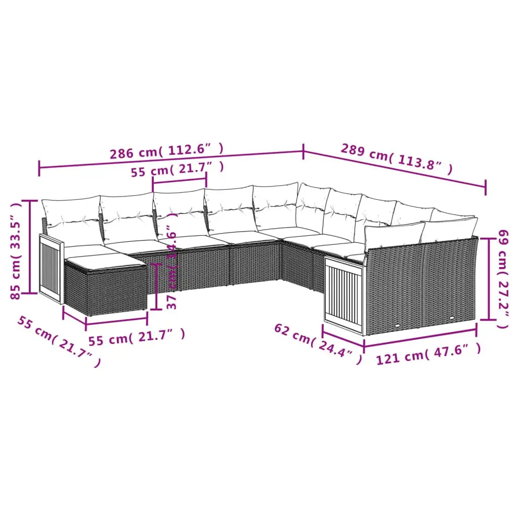 Outdoor Garden Sofa Set 11 Piece Modular Patio Furniture Black