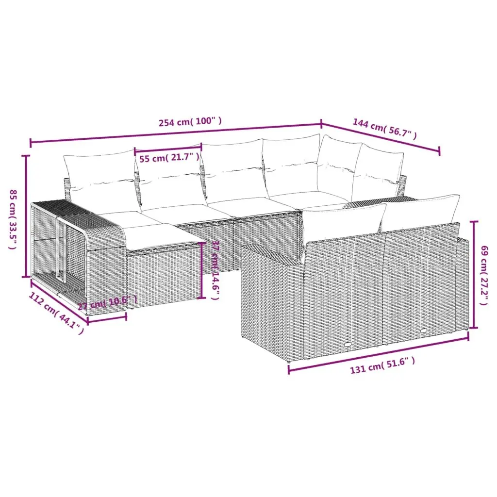 Garden Sofa Set for Outdoor Use 10 Piece Grey Poly Rattan with Cushions