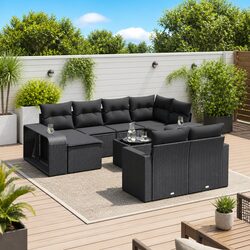 11-Piece Outdoor Sofa Set Specifications: Black Rattan