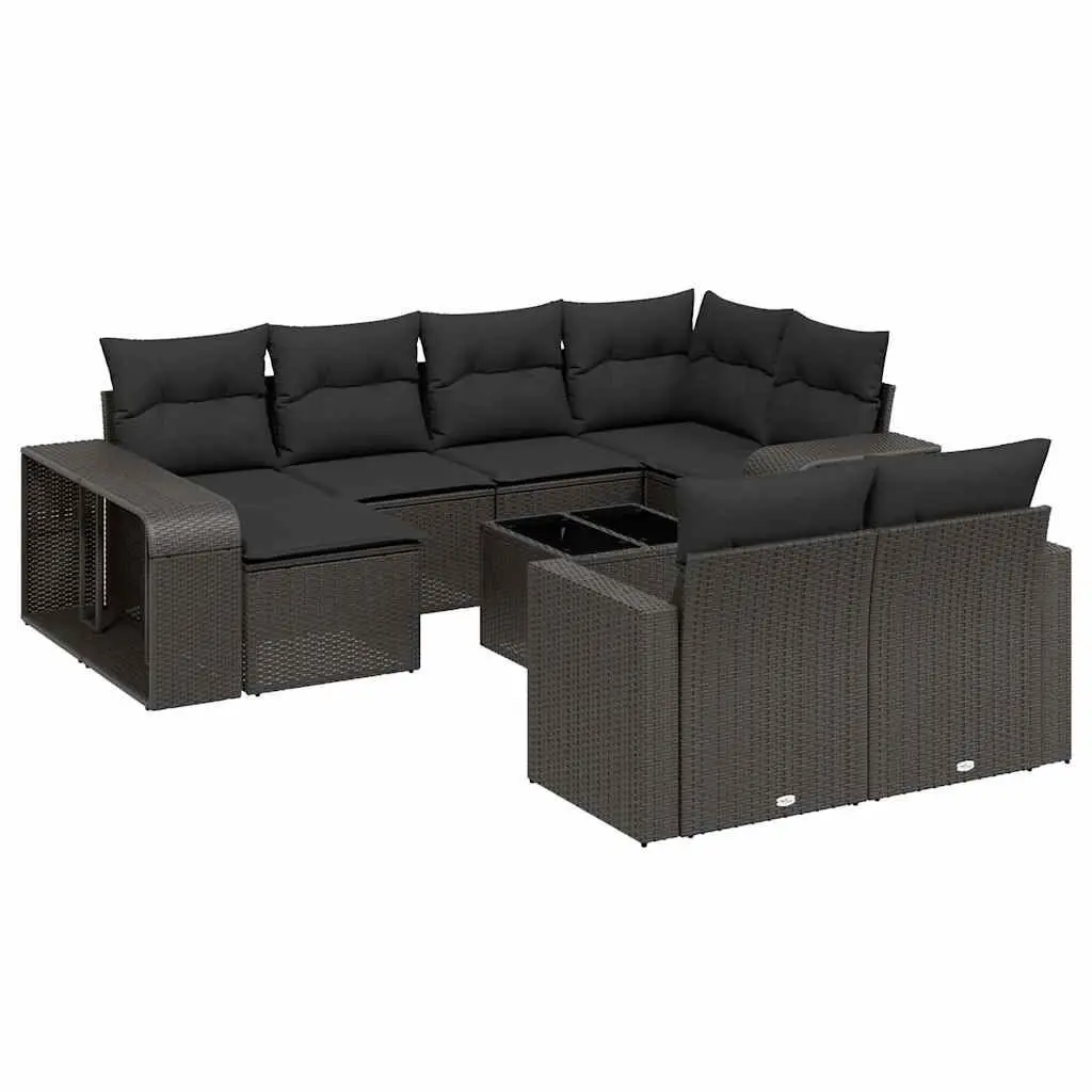 Garden Sofa Set Outdoor Furniture 11 Piece Patio Black Poly Rattan with Cushions