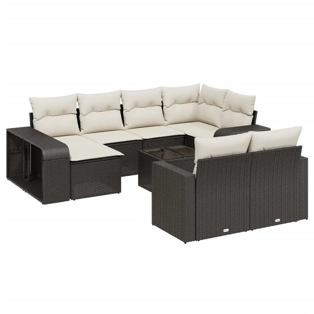 11 Piece Outdoor Garden Sofa Set Black Poly Rattan Patio Furniture