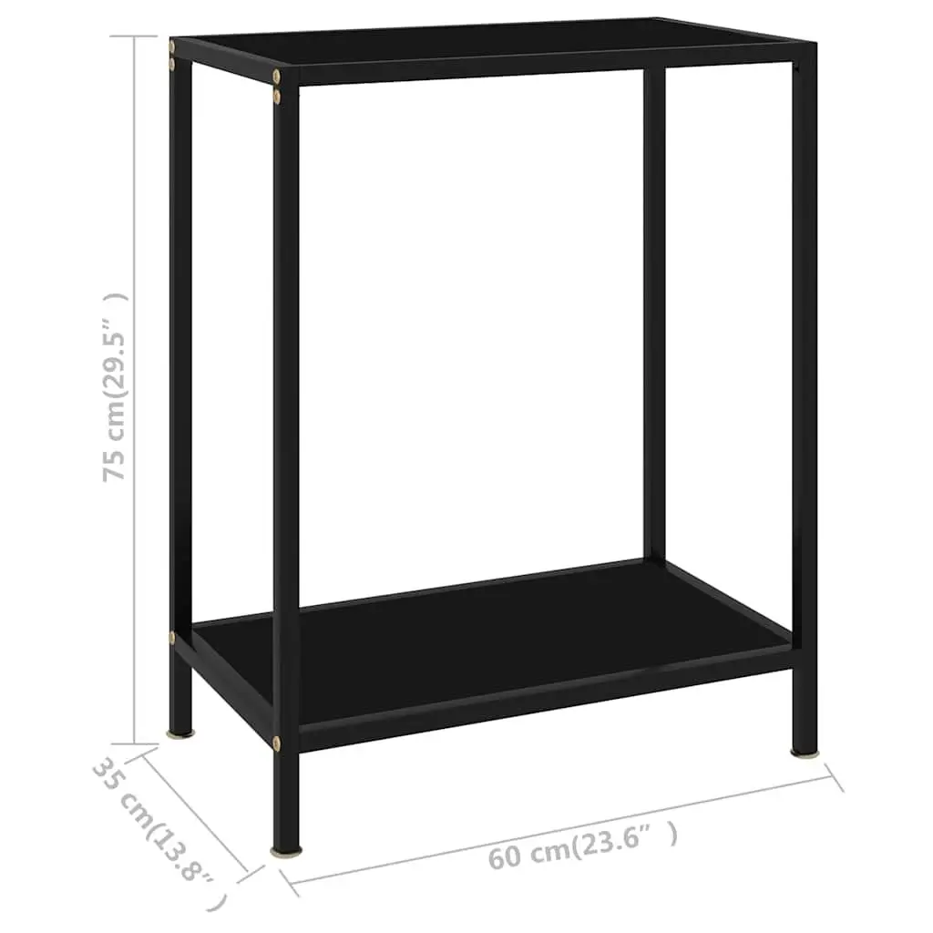 Console Table Black Tempered Glass Steel Frame Side End Table Storage Shelf