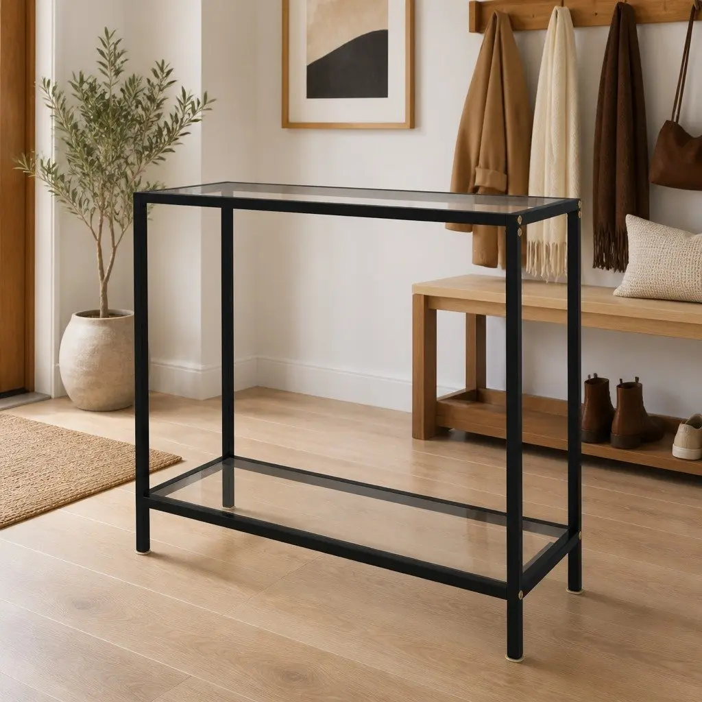 Console Table Tempered Glass Transparent Side End Table Living Room Furniture