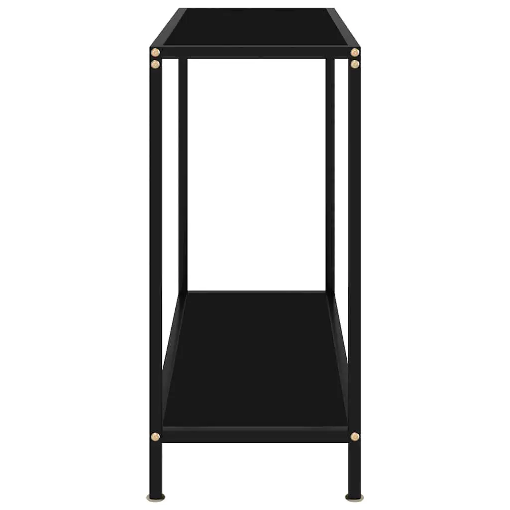 Console Table Black Glass Top Side End Table Storage Shelf Living Room Accent