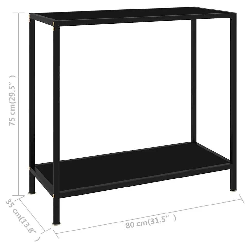 Console Table Black Glass Top Side End Table Storage Shelf Living Room Accent