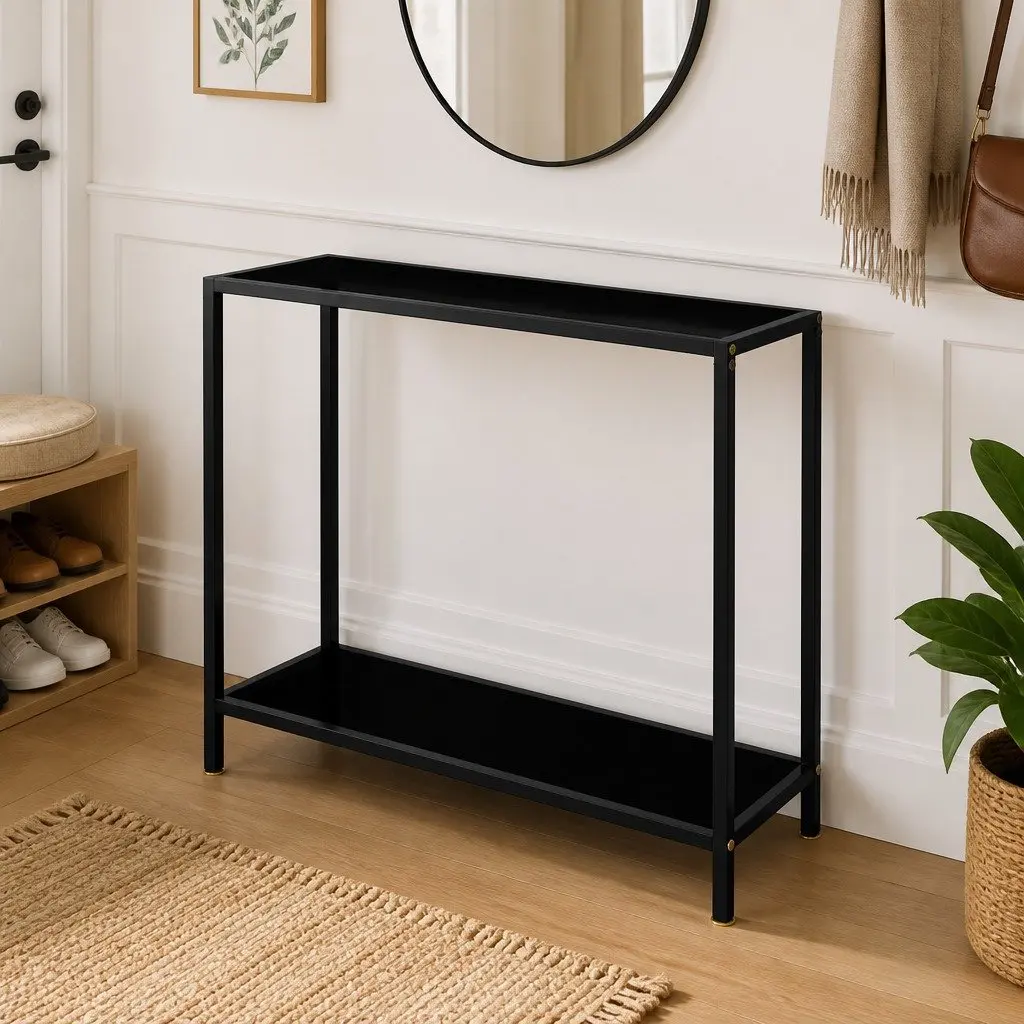 Console Table for Living Room Black Tempered Glass 100 cm x 35 cm x 75 cm