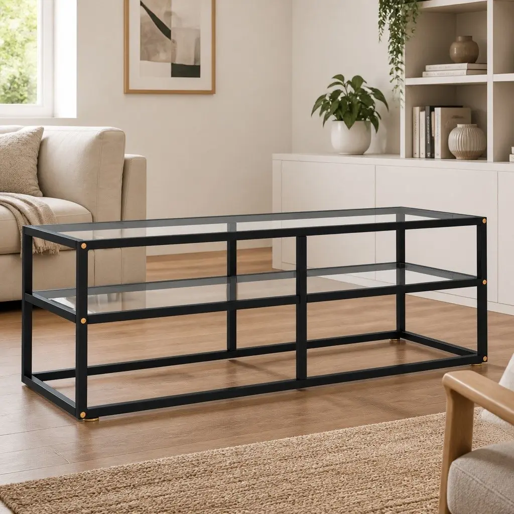 TV Cabinet for Living Room Black Tempered Glass Shelving 120 x 40 x 40 cm