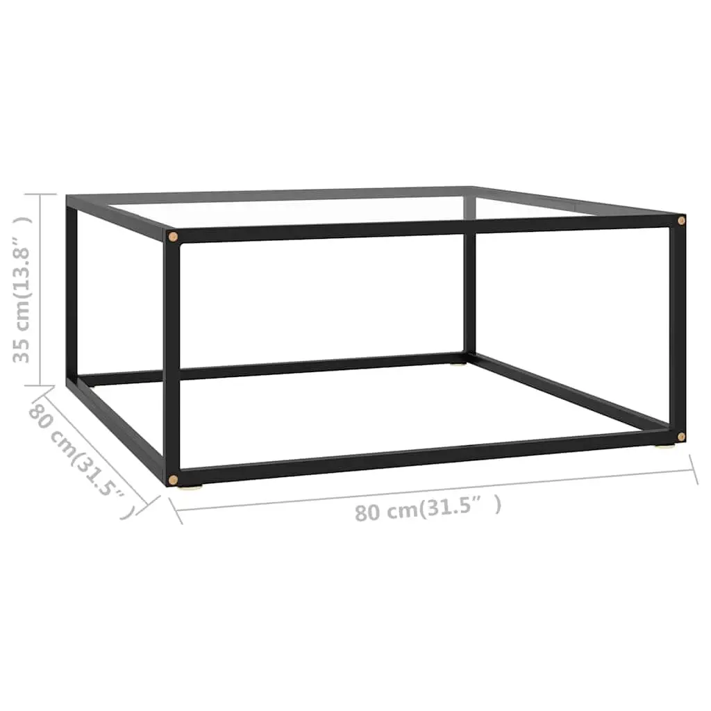 Coffee Table Living Room 80 x 80 x 35 cm Tempered Glass Top Steel Frame Black