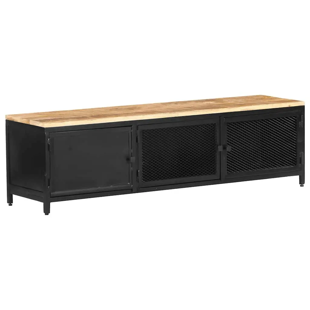 Industrial Lowboard TV Cabinet 130x30x37cm Black Solid Mango Wood Storage Unit