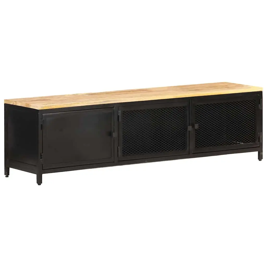 Industrial Lowboard TV Cabinet 130x30x37cm Black Solid Mango Wood Storage Unit