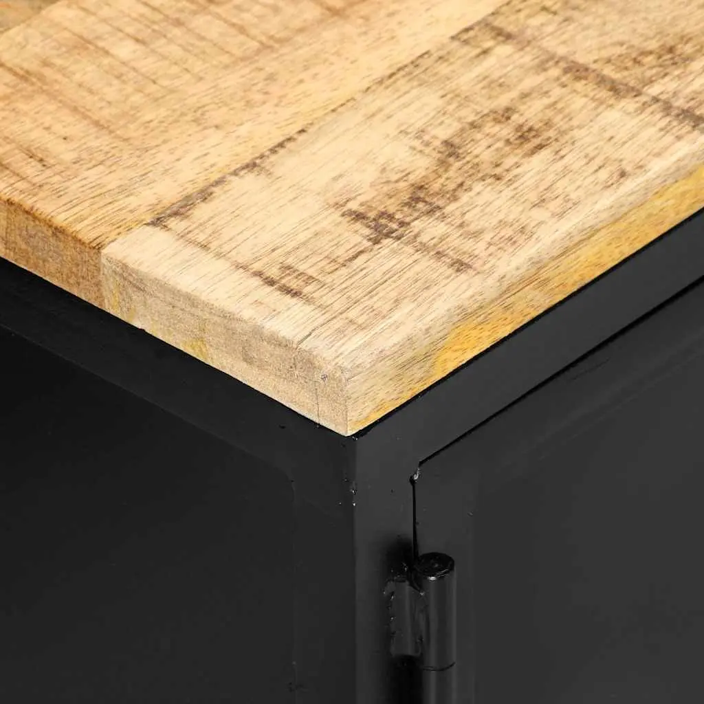 Industrial Lowboard TV Cabinet 130x30x37cm Black Solid Mango Wood Storage Unit