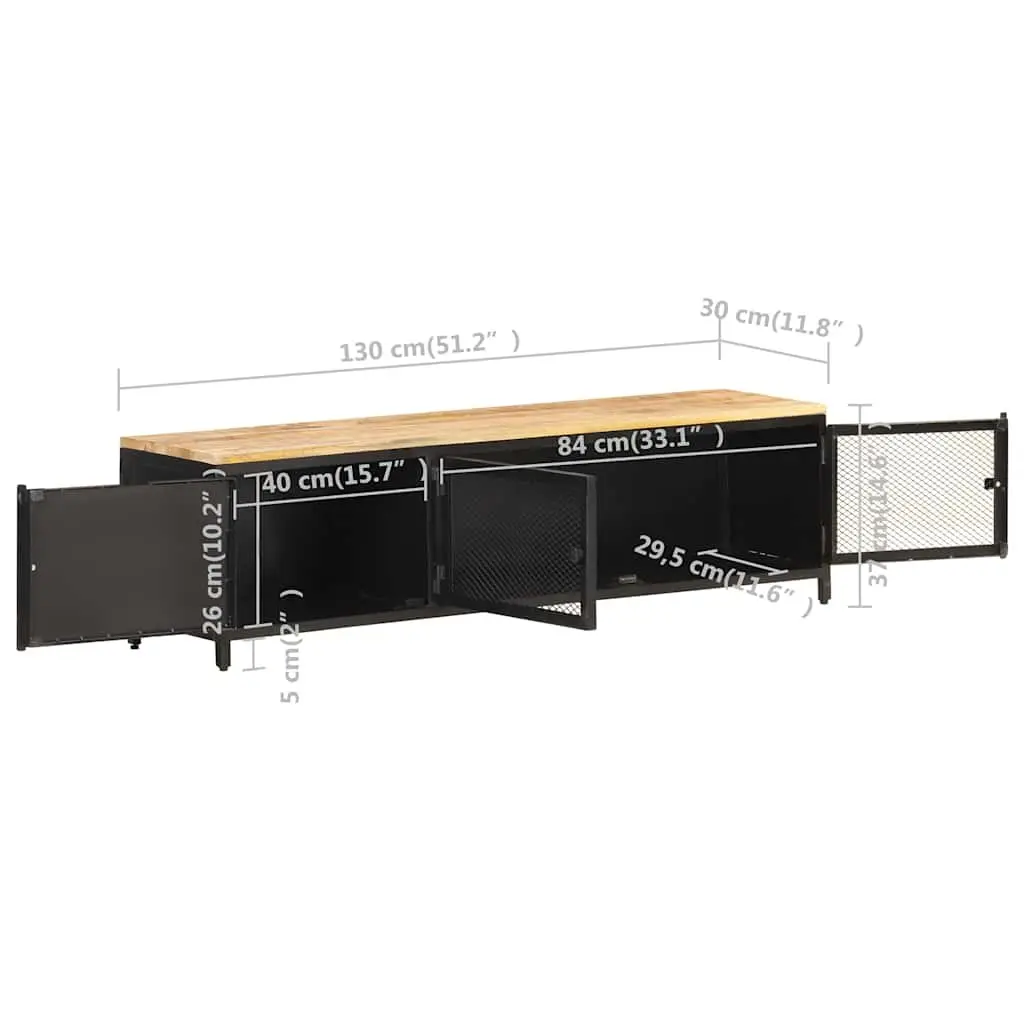 Industrial Lowboard TV Cabinet 130x30x37cm Black Solid Mango Wood Storage Unit
