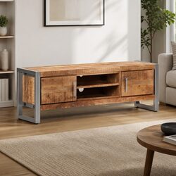 TV Cabinet 120x30x40 cm - Mango Wood, Iron Frame