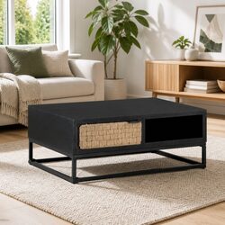 Coffee Table 90x60x35cm with Storage and Iron Base
