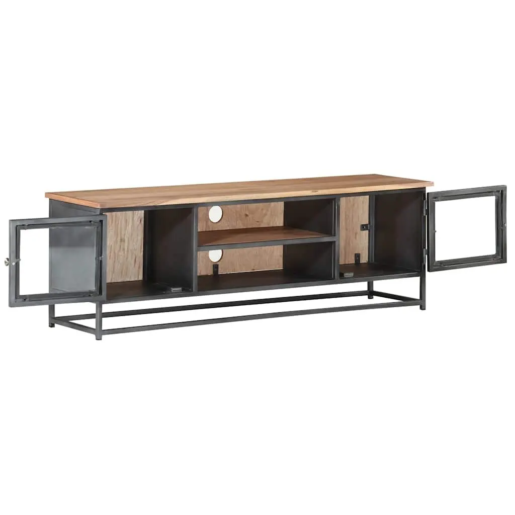 TV Cabinet Grey Living Room 120x30x40cm Solid Acacia Wood Steel Storage Unit
