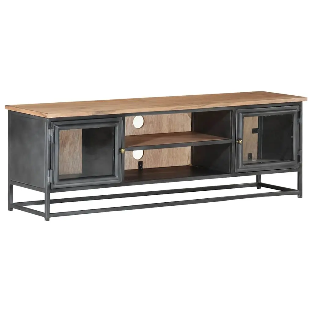 TV Cabinet Grey Living Room 120x30x40cm Solid Acacia Wood Steel Storage Unit