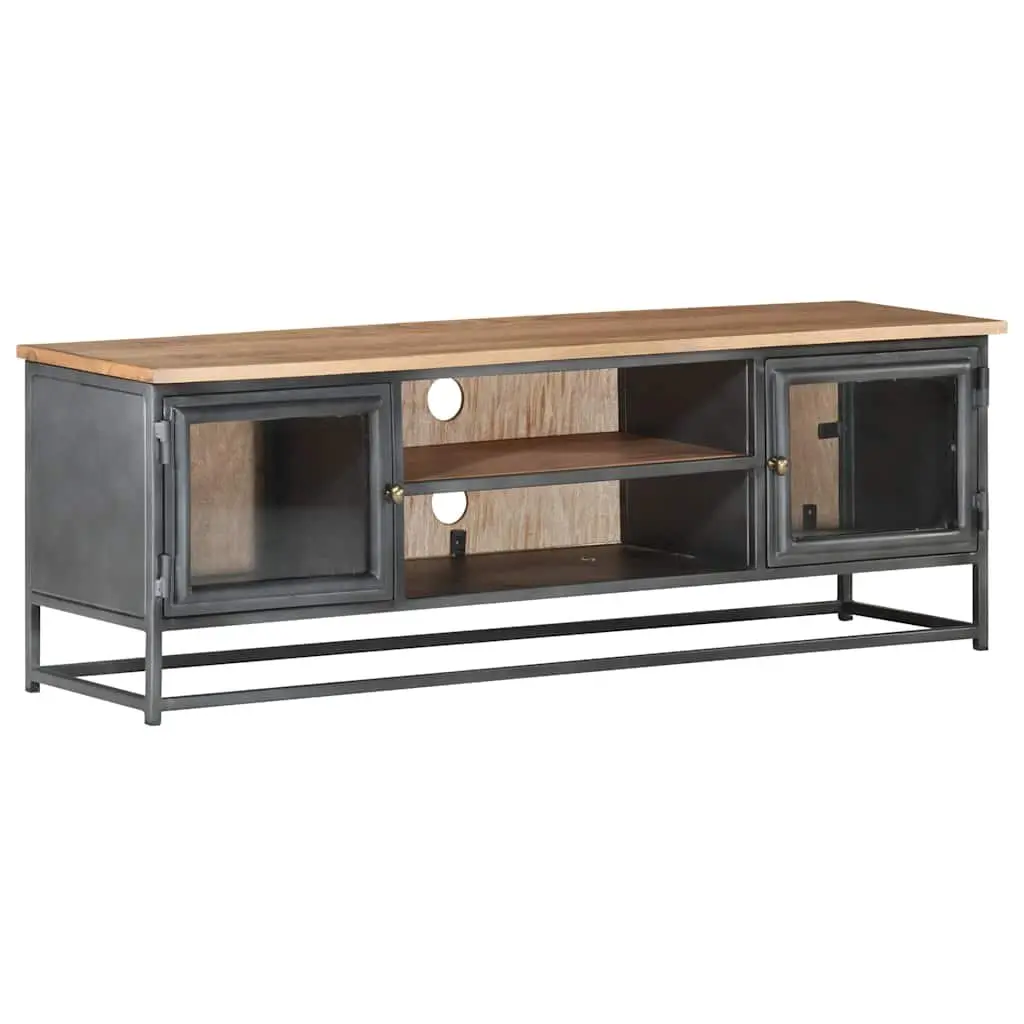 TV Cabinet Grey Living Room 120x30x40cm Solid Acacia Wood Steel Storage Unit
