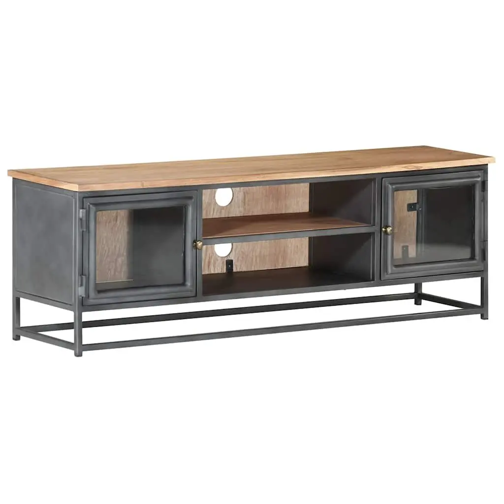 TV Cabinet Grey Living Room 120x30x40cm Solid Acacia Wood Steel Storage Unit
