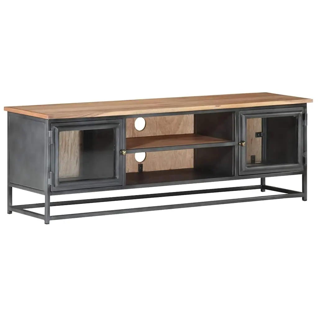 TV Cabinet Grey Living Room 120x30x40cm Solid Acacia Wood Steel Storage Unit