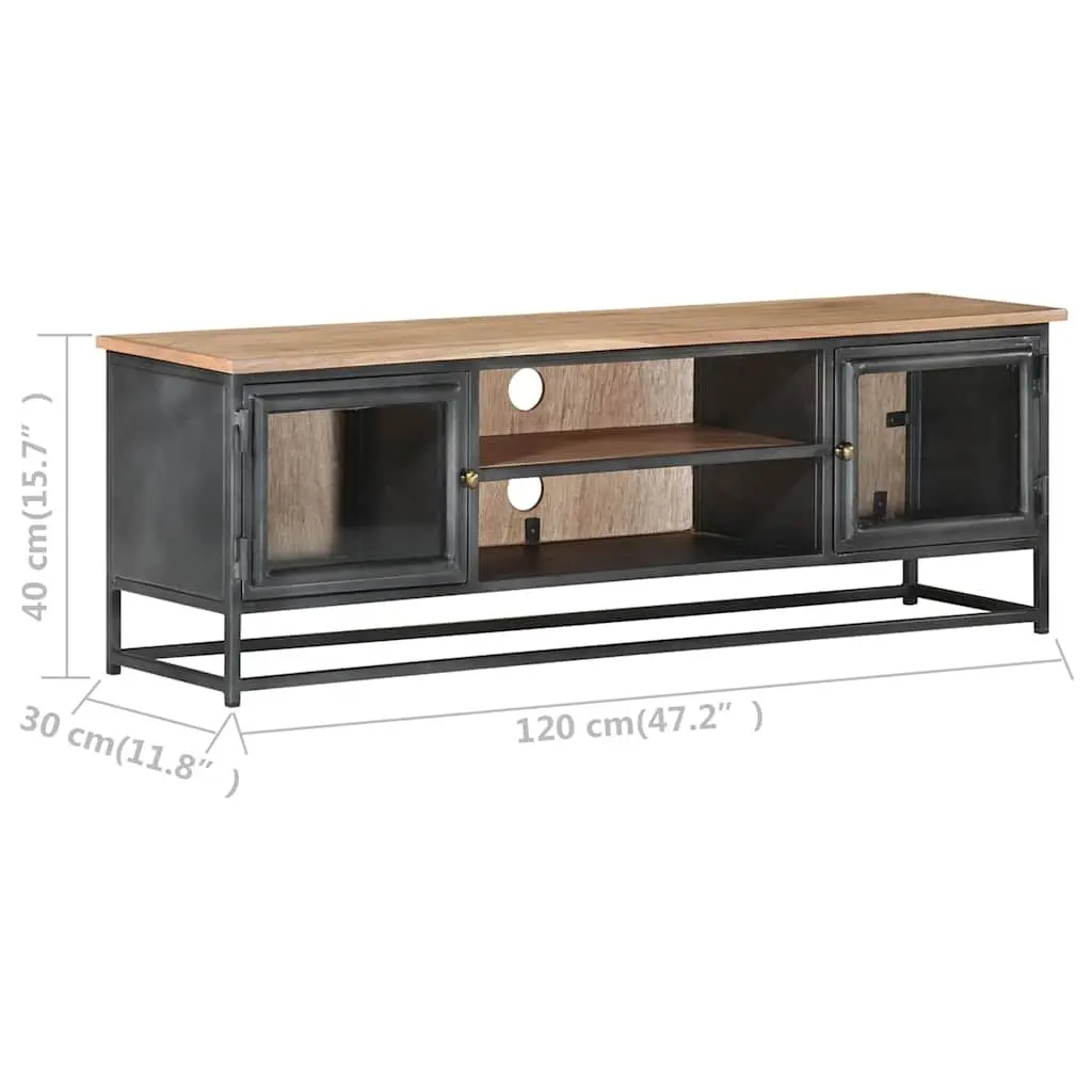 TV Cabinet Grey Living Room 120x30x40cm Solid Acacia Wood Steel Storage Unit