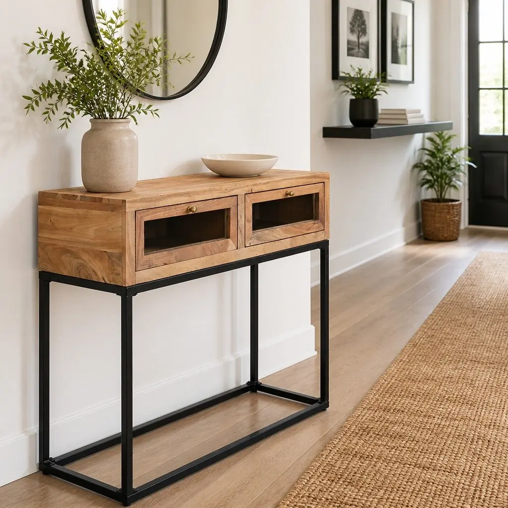 Console Table Entryway 90x35x76 cm Solid Acacia Wood with Drawers