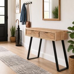 Console Table 100x35x76 cm Solid Acacia Wood Live Edges Storage Drawers