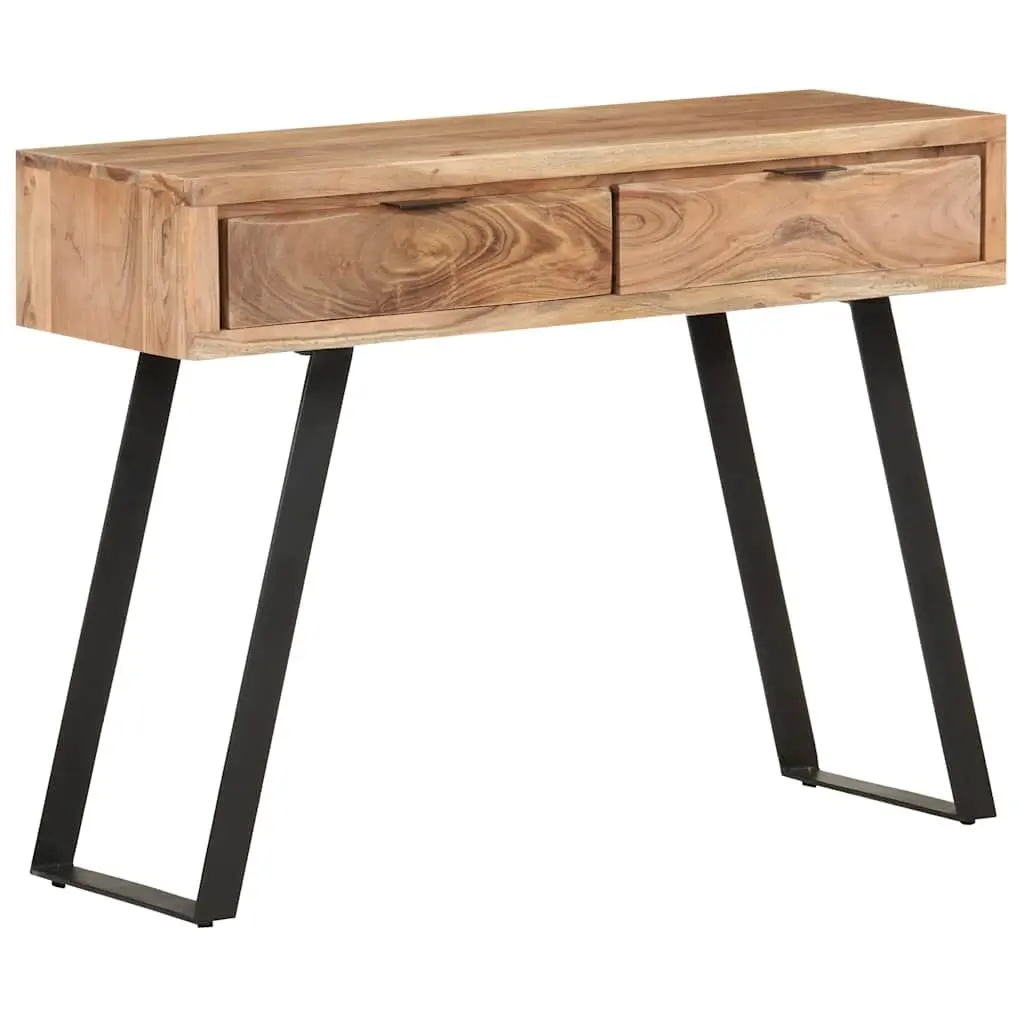 Console Table Living Room 100x35x76 cm Solid Acacia Wood Live Edges Storage Drawers