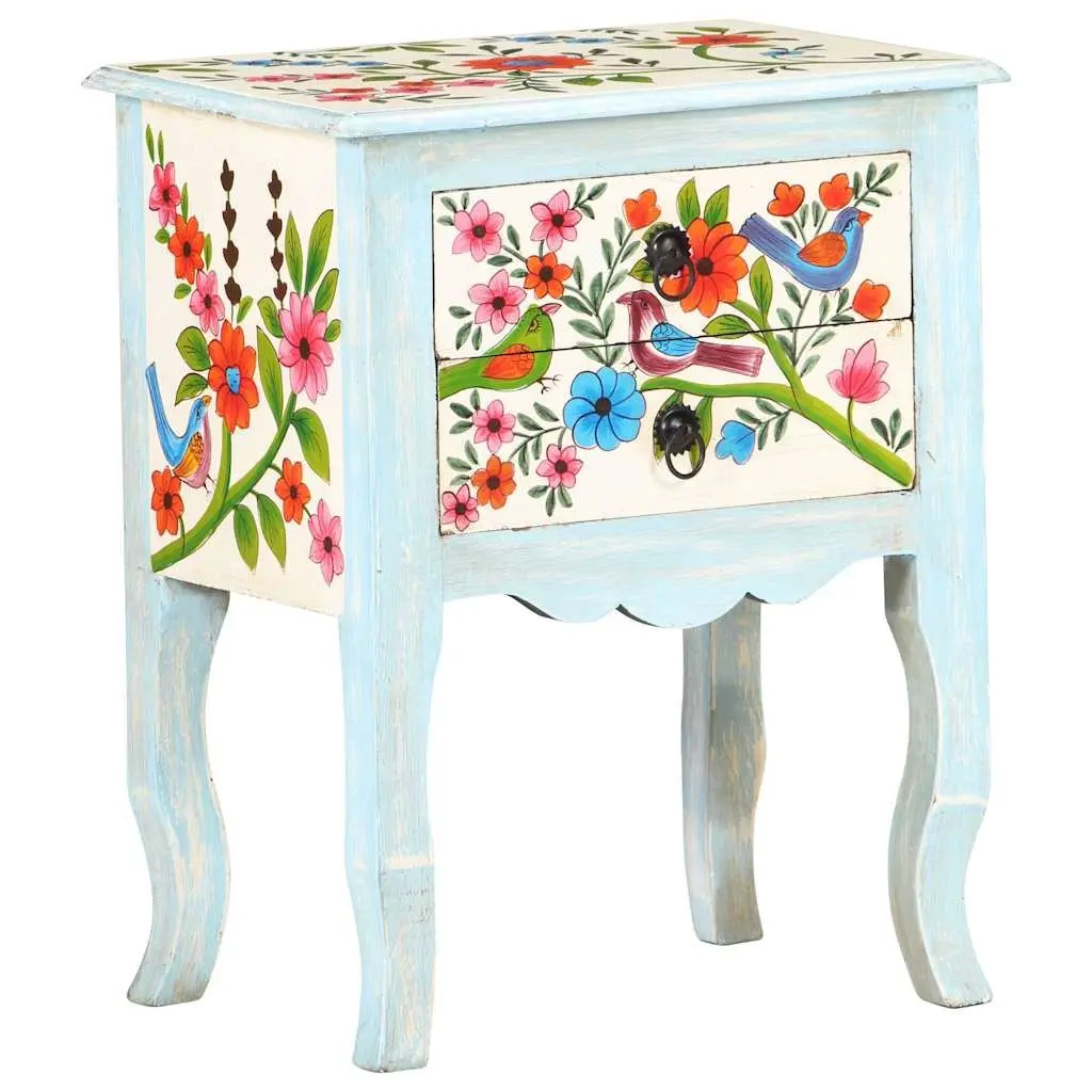 Bedside Cabinet Hand Painted Multicolour Solid Mango Wood Nightstand 40x30x50cm
