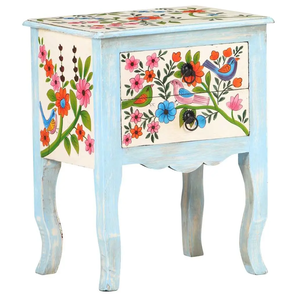 Bedside Cabinet Hand Painted Multicolour Solid Mango Wood Nightstand 40x30x50cm