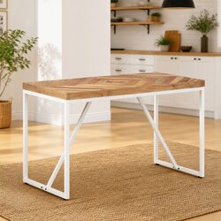 Dining Table 120x60x76 cm Solid Acacia Mango Wood Chevron Mosaic Design Kitchen
