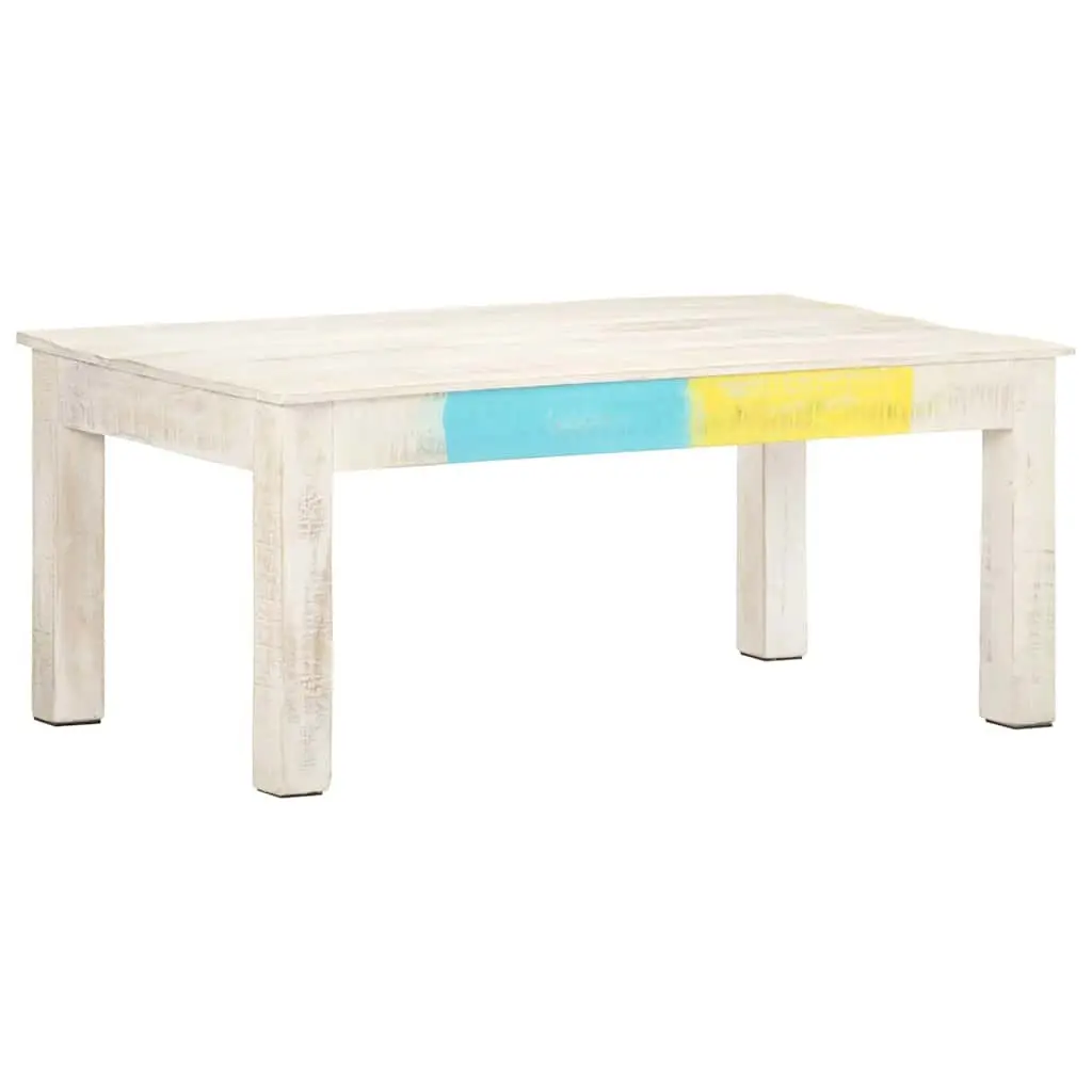 Coffee Table White 110x60x45 cm Solid Mango Wood Living Room Accent Side Table