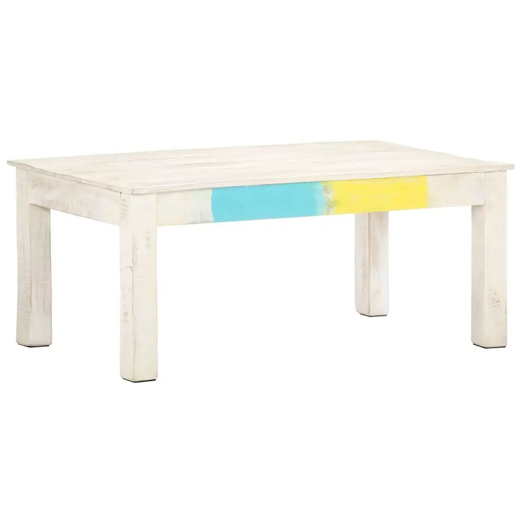 Coffee Table White 110x60x45 cm Solid Mango Wood Living Room Accent Side Table