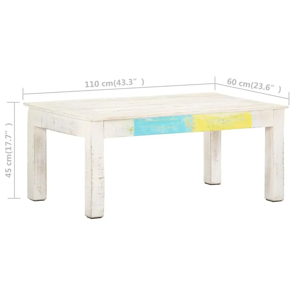 Coffee Table White 110x60x45 cm Solid Mango Wood Living Room Accent Side Table