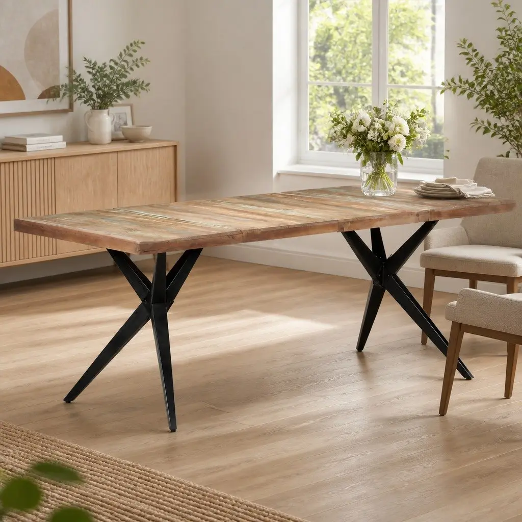 Dining Table 200x90x76cm Solid Reclaimed Wood Kitchen Furniture White