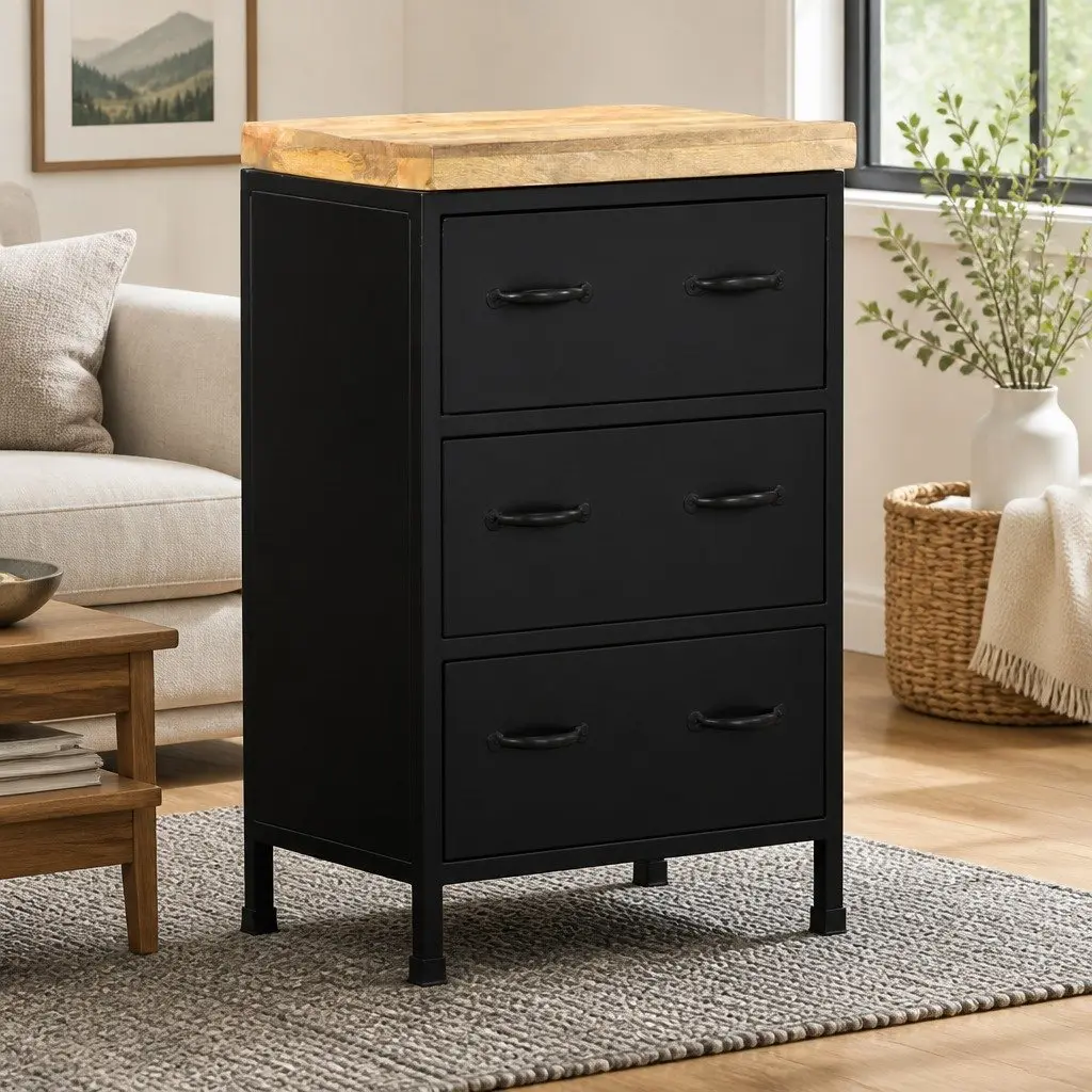Sideboard Storage Cabinet for Home 47x35x76 cm Brown with 3 Drawers Rustic Wood